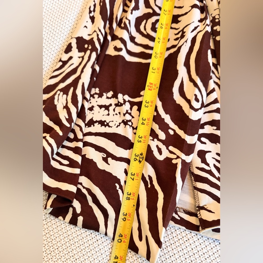 DVF DIANE VON FURSTENBURG 100% Silk Brown & Cream Wrap Midi Dress - Picture 12 of 12